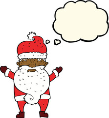 cartoon grumpy santa with thought bubble