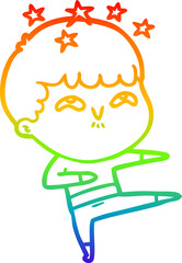 rainbow gradient line drawing cartoon amazed boy