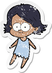 distressed sticker of a happy cartoon girl