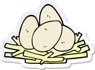 sticker of a cartoon eggs in nest