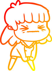 warm gradient line drawing cartoon angry girl