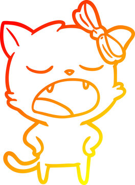 recommend clip art: warm gradient line drawing cartoon yawning cat
