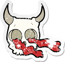 retro distressed sticker of a cartoon halloween skull