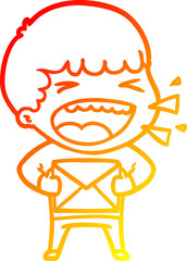 warm gradient line drawing cartoon laughing man