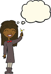 cartoon friendly witch girl with thought bubble