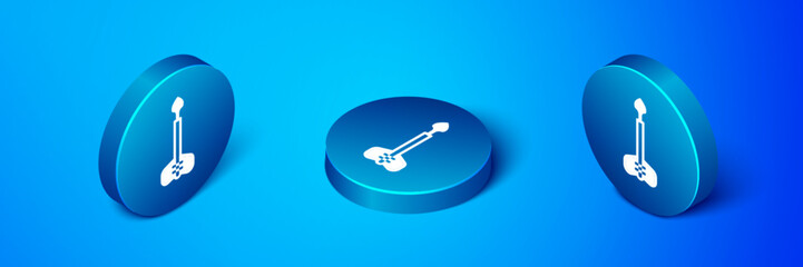 Isometric Arrow icon isolated on blue background. Blue circle button. Vector