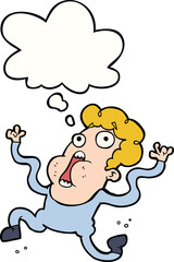 cartoon terrified man and thought bubble