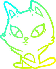 cold gradient line drawing confused cartoon cat sitting