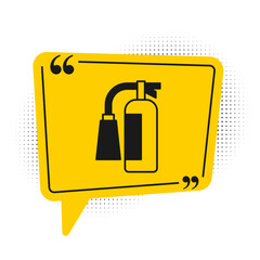 Black Fire extinguisher icon isolated on white background. Yellow speech bubble symbol. Vector