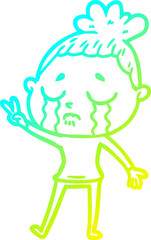 cold gradient line drawing cartoon crying woman