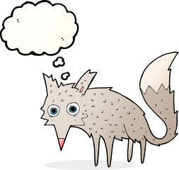 funny cartoon wolf with thought bubble