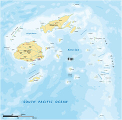 Map of the South Pacific island state of Republic Fiji