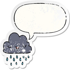 cartoon storm cloud and speech bubble distressed sticker