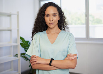 Portrait of serious multi-ethnic allied health professional - nurse, healthcare
