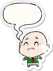 cartoon old man and speech bubble distressed sticker