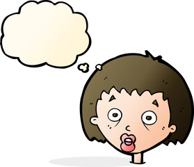 cartoon shocked woman with thought bubble
