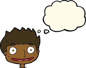 cartoon happy boy with thought bubble