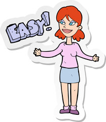 sticker of a cartoon woman saying easy