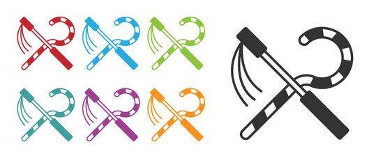 Black Crook and flail icon isolated on white background. Ancient Egypt symbol. Scepters of egypt. Set icons colorful. Vector