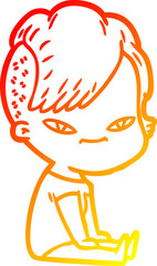 warm gradient line drawing cute cartoon girl with hipster haircut