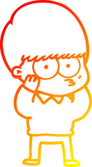 warm gradient line drawing nervous cartoon boy