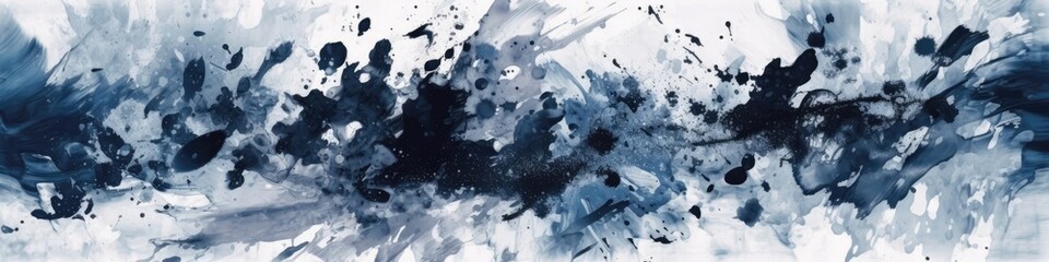 Navy And White Abstract Painting Background Texture  Panoramic Banner. Generative AI