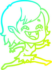 cold gradient line drawing cartoon laughing vampire girl