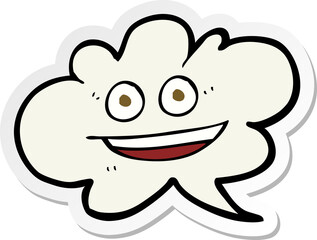 sticker of a cartoon cloud speech bubble with face