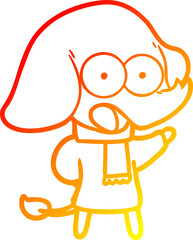warm gradient line drawing cute cartoon elephant