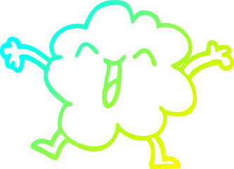 cold gradient line drawing cartoon happy grey cloud