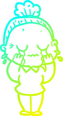 cold gradient line drawing cartoon crying old lady