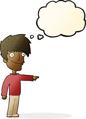 cartoon happy man pointing with speech bubble