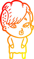 warm gradient line drawing cartoon surprised girl