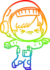 rainbow gradient line drawing cartoon astronaut woman