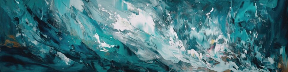 Turquoise And White Abstract Painting Background Texture Panoramic Banner. Generative AI