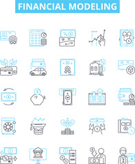 Financial modeling vector line icons set. Cashflow, Forecasting, Securities, Valuation, Analysis, Arithmetic, Budgeting illustration outline concept symbols and signs