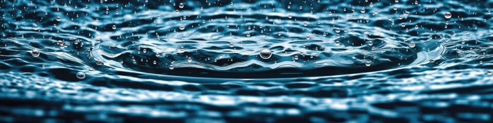 White Water Texture Background, Aqua Surface With Rings And Ripples Panoramic Banner. Generative AI