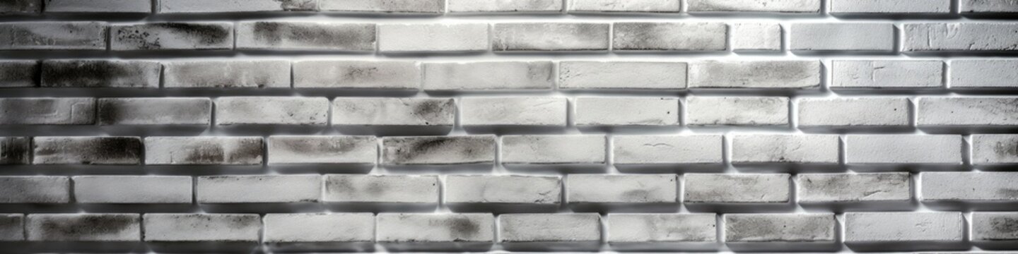 White Brick Wall Background Panoramic Banner. Generative AI