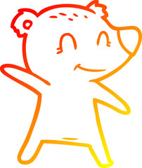 warm gradient line drawing smiling bear pointing