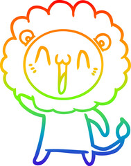 rainbow gradient line drawing happy cartoon lion