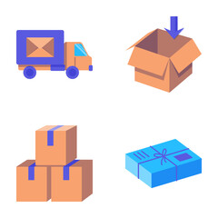 Parcels and delivery boxes icon set