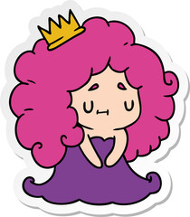 sticker cartoon of a cute kawaii princess girl
