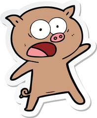 sticker of a cartoon pig shouting