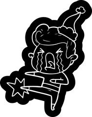 cartoon icon of a crying man wearing santa hat