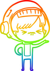 rainbow gradient line drawing cartoon astronaut woman