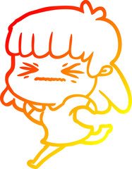 warm gradient line drawing cartoon angry girl