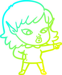 Obraz premium cold gradient line drawing pretty cartoon elf girl