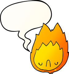 cartoon unhappy flame and speech bubble in smooth gradient style