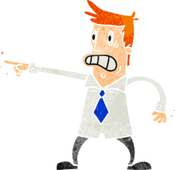 retro cartoon doodle man pointing looking worried