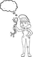 thought bubble cartoon electrician woman